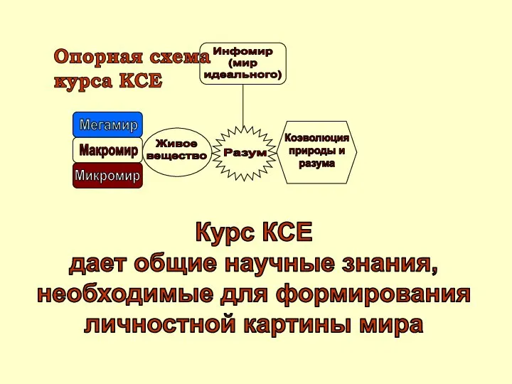 Курс КСЕ дает общие научные знания, необходимые для формирования личностной картины мира