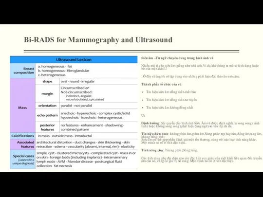 Bi-RADS for Mammography and Ultrasound Siêu âm –Từ ngữ chuyên dung