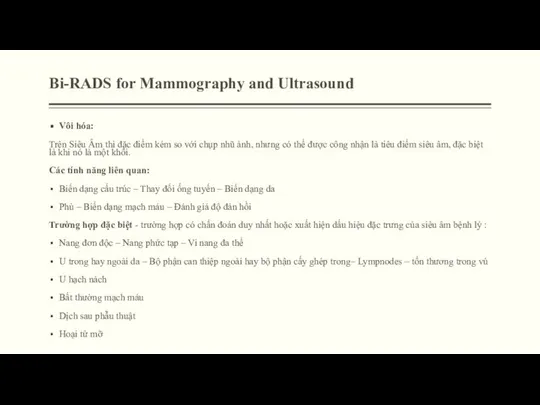 Bi-RADS for Mammography and Ultrasound Vôi hóa: Trên Siêu Âm thì