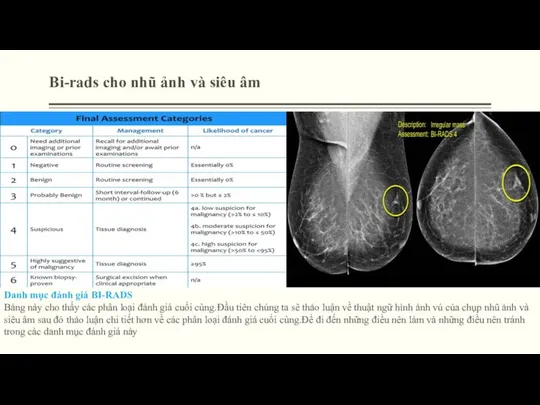 Bi-rads cho nhũ ảnh và siêu âm Danh mục đánh giá