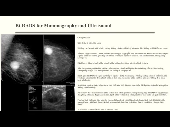 Bi-RADS for Mammography and Ultrasound Chỉ định khám Giới thiệu từ