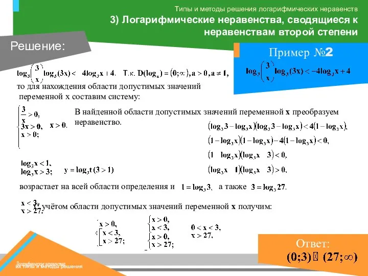 то для нахождения области допустимых значений переменной х составим систему: В