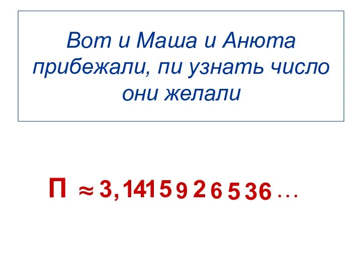 Вот и Маша и Анюта прибежали, пи узнать число они желали