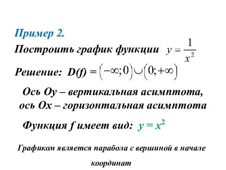 Пример 2. Построить график функции Решение: D(f) = Ось Оу –