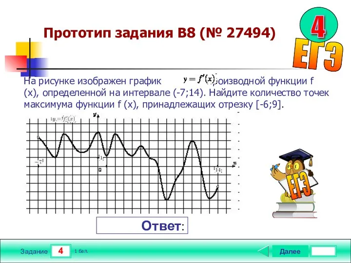 4 Задание Прототип задания B8 (№ 27494) Далее 1 бал. Ответ: