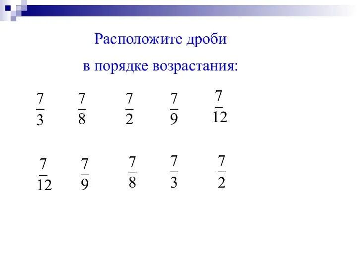 Расположите дроби в порядке возрастания: