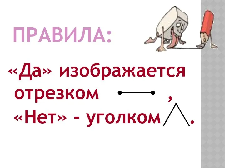 ПРАВИЛА: «Да» изображается отрезком , «Нет» - уголком .