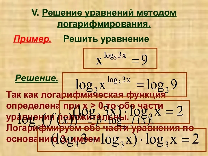 Так как логарифмическая функция определена при х > 0,то обе части