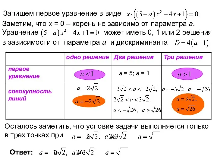 а = 5; а = 1