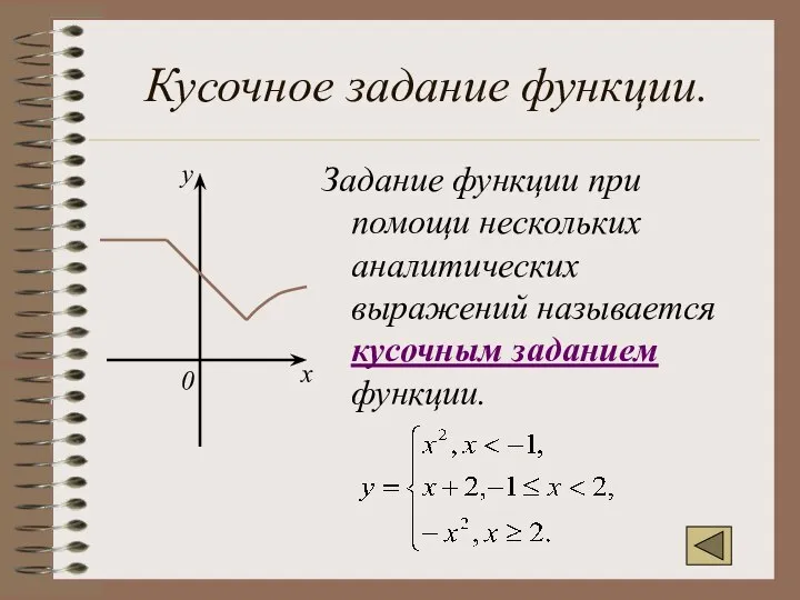 Кусочное задание функции. Задание функции при помощи нескольких аналитических выражений называется