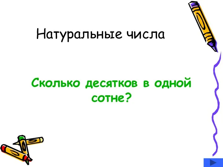 Натуральные числа Сколько десятков в одной сотне?