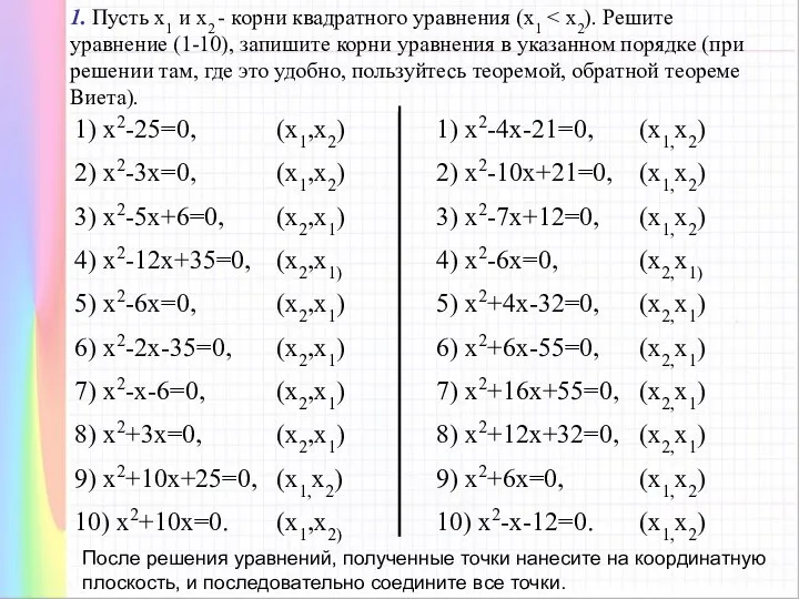 1. Пусть х1 и х2 - корни квадратного уравнения (х1 После