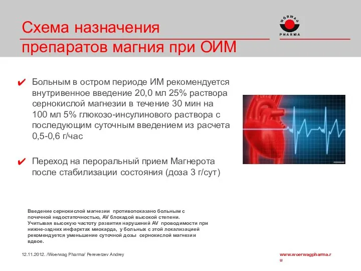 Схема назначения препаратов магния при ОИМ Больным в остром периоде ИМ