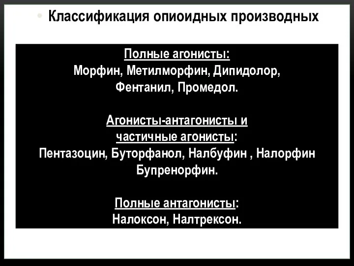 Классификация опиоидных производных