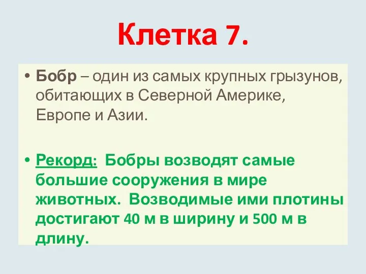 Клетка 7. Бобр – один из самых крупных грызунов, обитающих в