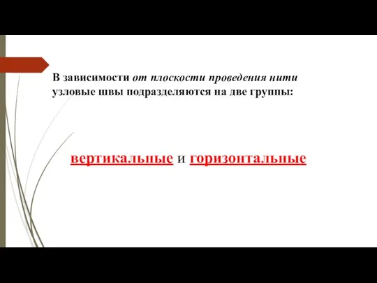 В зависимости от плоскости проведения нити узловые швы подразделяются на две группы: вертикальные и горизонтальные