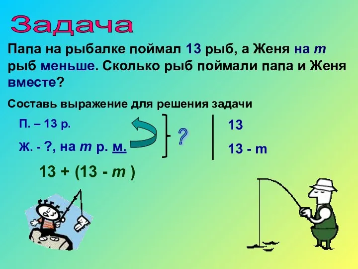 Задача Папа на рыбалке поймал 13 рыб, а Женя на m