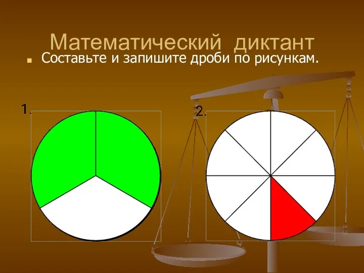 Математический диктант Составьте и запишите дроби по рисункам.