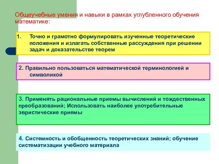 Общеучебные умения и навыки в рамках углубленного обучения математике: Точно и