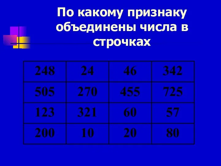 По какому признаку объединены числа в строчках