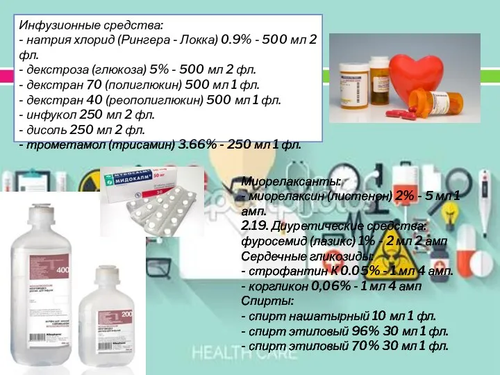 Инфузионные средства: - натрия хлорид (Рингера - Локка) 0.9% - 500