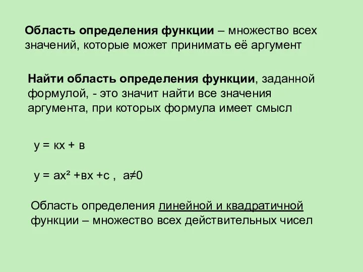 Область определения функции – множество всех значений, которые может принимать её