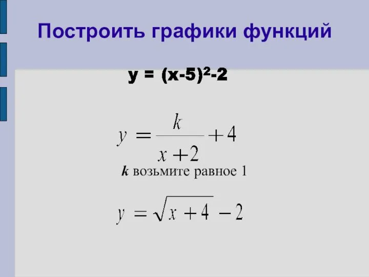 Построить графики функций k возьмите равное 1