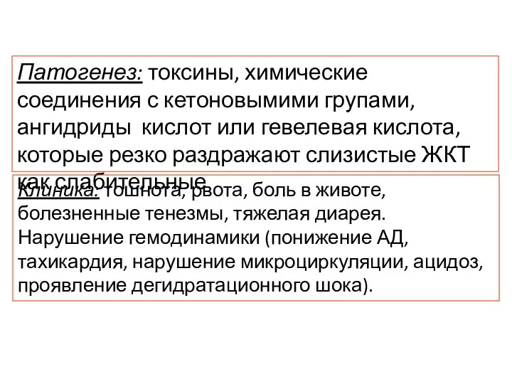 Патогенез: токсины, химические соединения с кетоновымими групами, ангидриды кислот или гевелевая