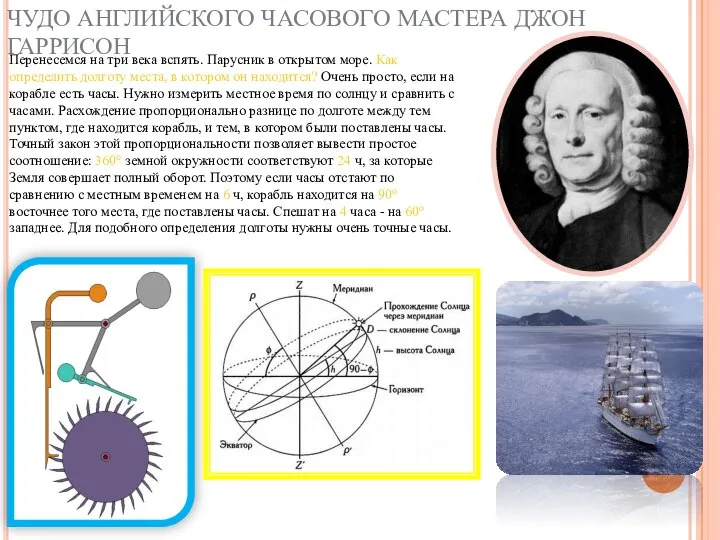 ЧУДО АНГЛИЙСКОГО ЧАСОВОГО МАСТЕРА ДЖОН ГАРРИСОН Перенесемся на три века вспять.