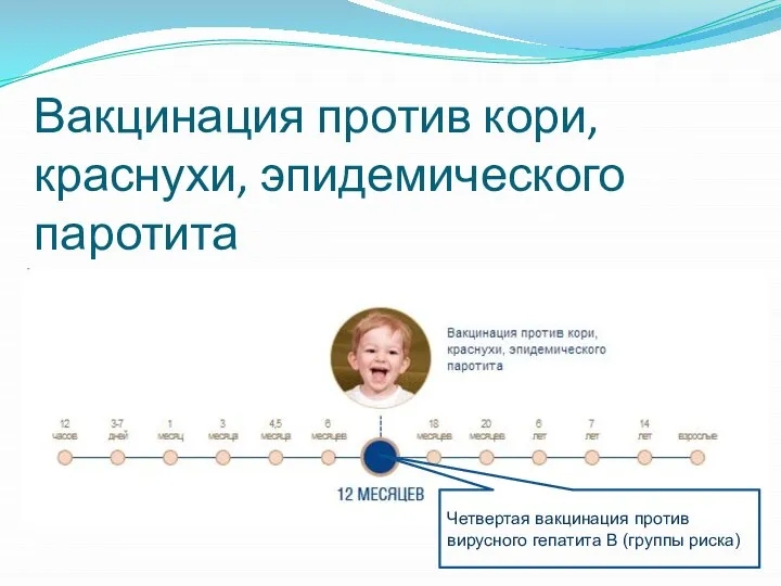 Вакцинация против кори, краснухи, эпидемического паротита Четвертая вакцинация против вирусного гепатита В (группы риска)