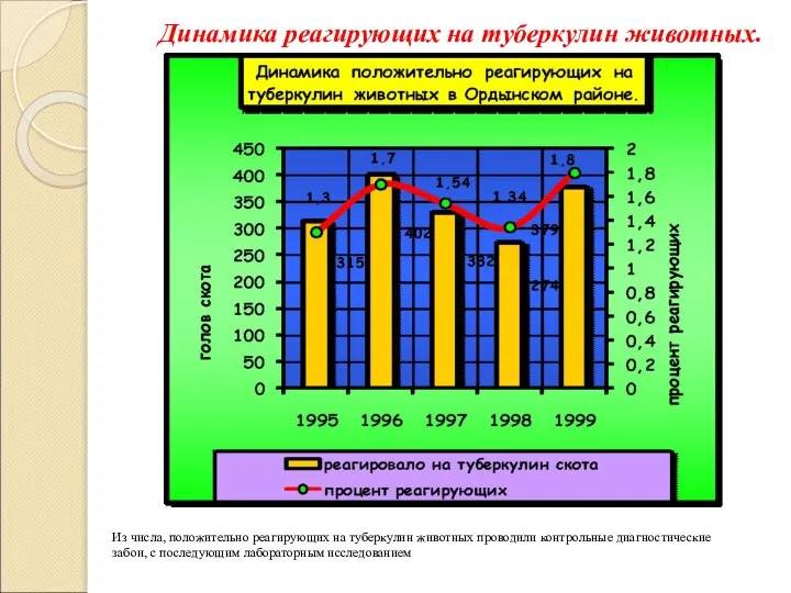 Динамика реагирующих на туберкулин животных. Из числа, положительно реагирующих на туберкулин