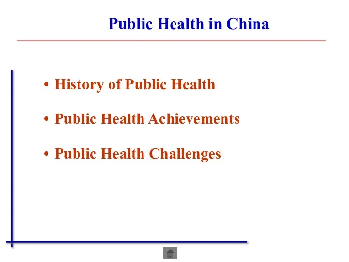 History of Public Health Public Health Achievements Public Health Challenges Public Health in China