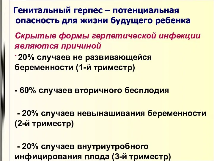 Генитальный герпес – потенциальная опасность для жизни будущего ребенка Скрытые формы