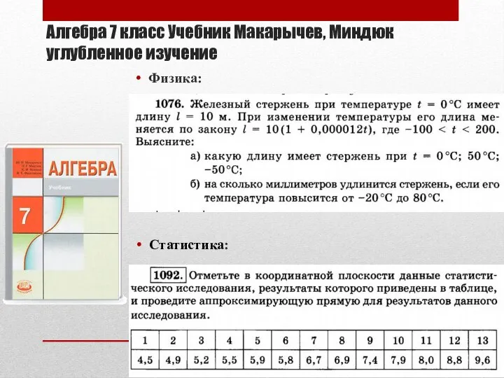 Алгебра 7 класс Учебник Макарычев, Миндюк углубленное изучение Физика: Статистика: