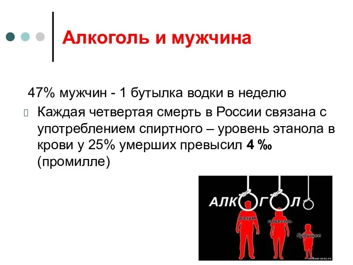 Алкоголь и мужчина 47% мужчин - 1 бутылка водки в неделю