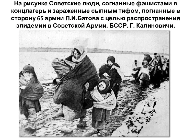 На рисунке Советские люди, согнанные фашистами в концлагерь и зараженные сыпным
