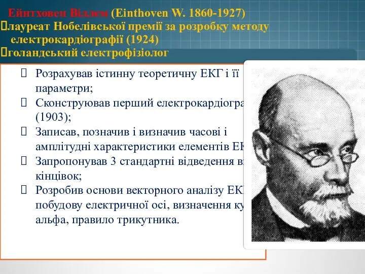 Ейнтховен Віллем (Einthoven W. 1860-1927) лауреат Нобелівської премії за розробку методу