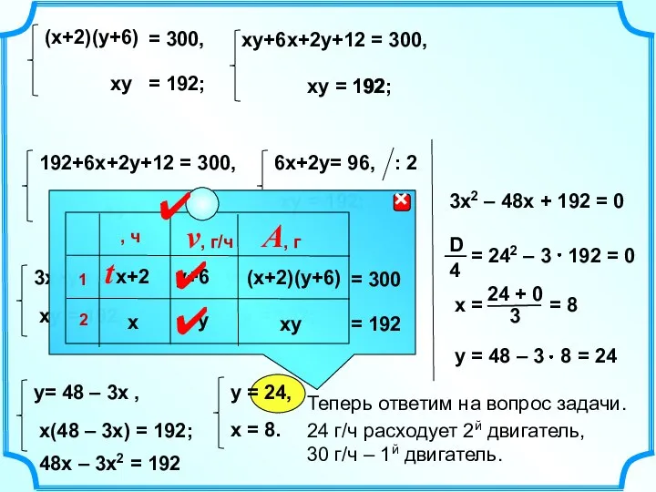 ху+6х+2у+12 = 300, ху = 192; 192 48х – 3х2 =