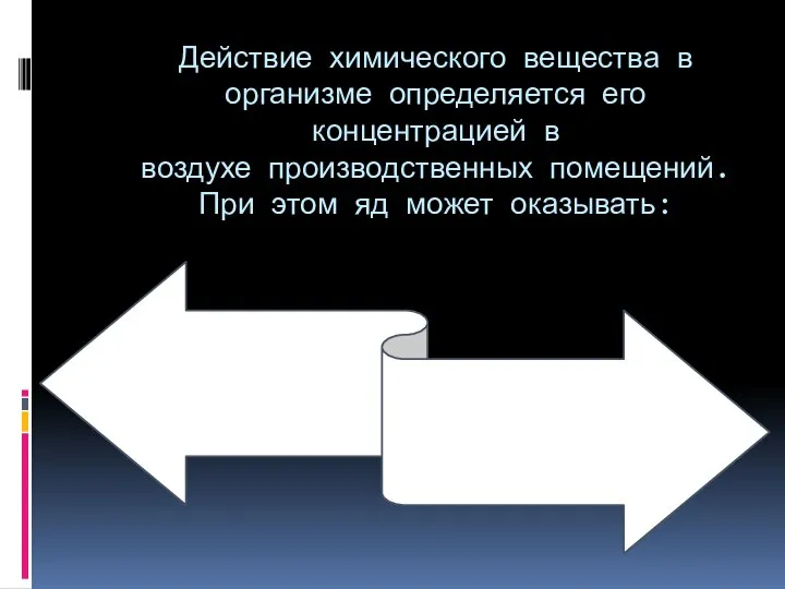 Действие химического вещества в организме определяется его концентрацией в воздухе производственных