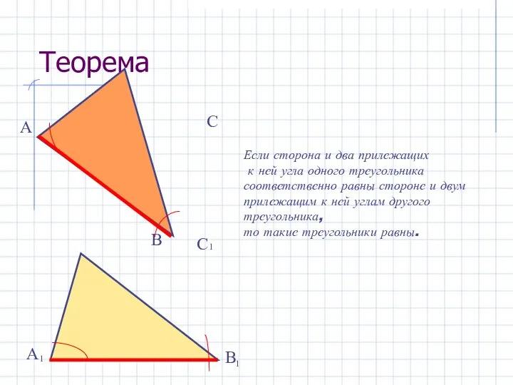 Теорема Если сторона и два прилежащих к ней угла одного треугольника