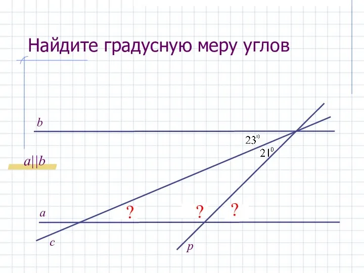 Найдите градусную меру углов ? а c b a||b ? р ?