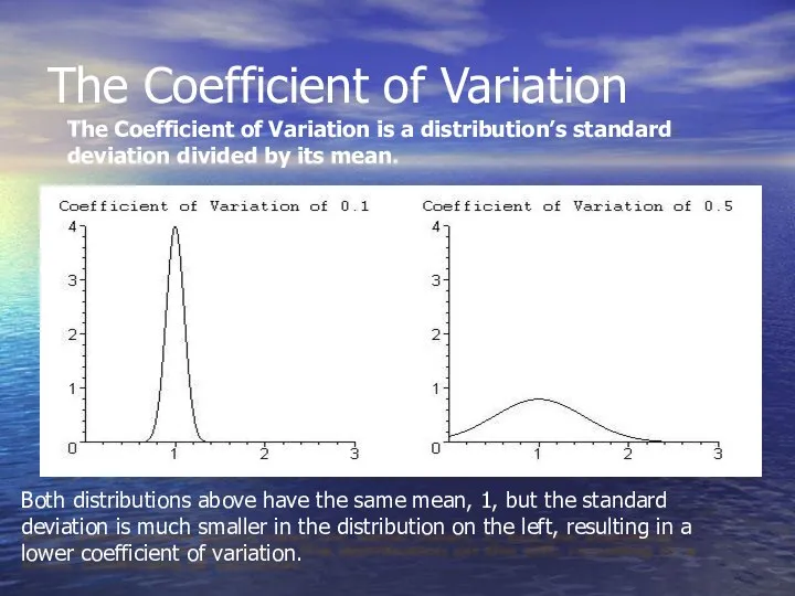 The Coefficient of Variation The Coefficient of Variation is a distribution’s