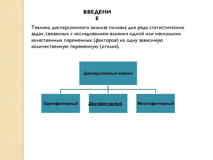 Техника дисперсионного анализа полезна для ряда статистических задач, связанных с исследованием