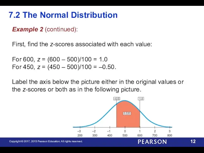 7.2 The Normal Distribution Example 2 (continued): First, find the z-scores