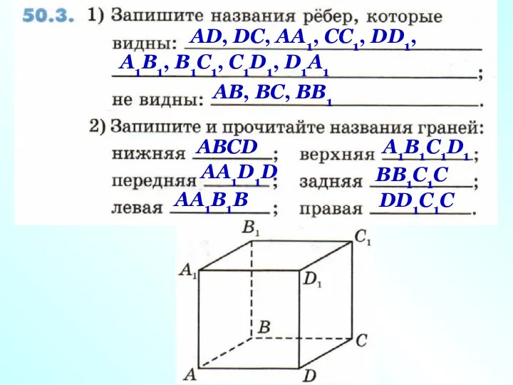 АD, DC, АА1, СС1, DD1, А1В1, В1С1, С1D1, D1А1 АВ, ВC,