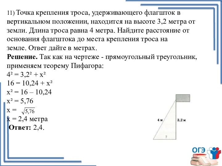 11) Точка крепления троса, удерживающего флагшток в вертикальном положении, находится на