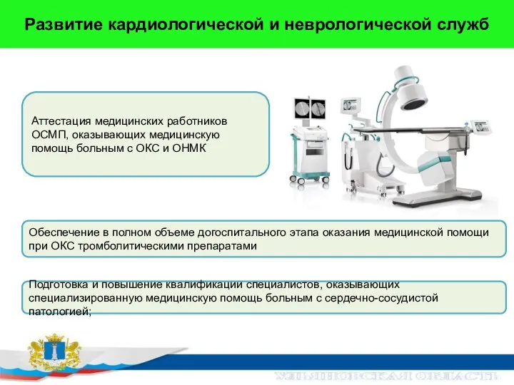 Развитие кардиологической и неврологической служб Аттестация медицинских работников ОСМП, оказывающих медицинскую