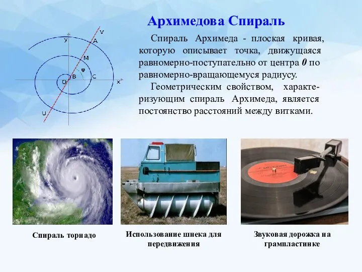 Архимедова Спираль Спираль торнадо Спираль Архимеда - плоская кривая, которую описывает