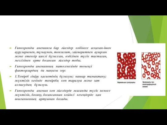 Гипохромды анемиясы бар әйелдер көбінесе асқазан-ішек ауруларымен, тұмаумен, тонзилит, гайморитпен ауырған