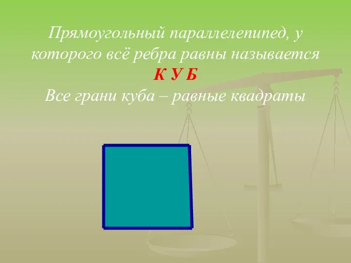 Прямоугольный параллелепипед, у которого всё ребра равны называется К У Б
